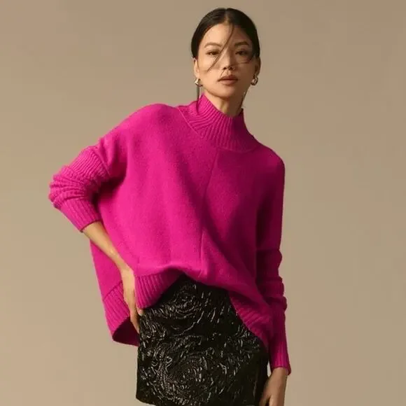 Maeve Anthropologie Pink Mock Ribbed Dolman Gretchen Sweater M Oversized 2/8 - Picture 2 of 11